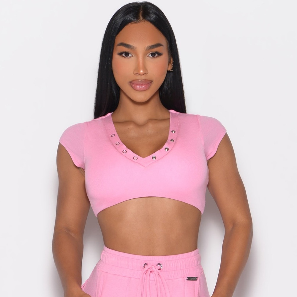 Bombshell Sportswear Pink V-Neck Crop Top